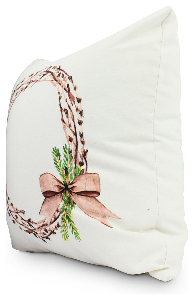 Sprig of Green 16" Off White Holiday Print Decorative Throw Pillow