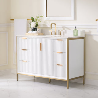 Hanah Freestanding Bathroom Vanity with Quartz Top in White, 48"