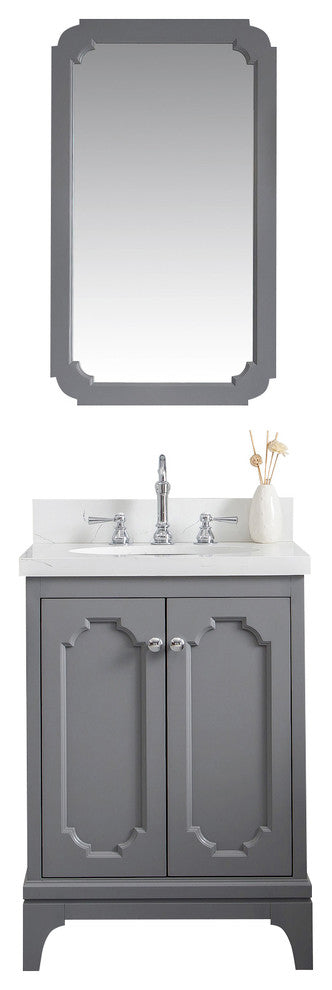 24" Wide Cashmere Gray Single Sink Quartz Carrara Bathroom Vanity