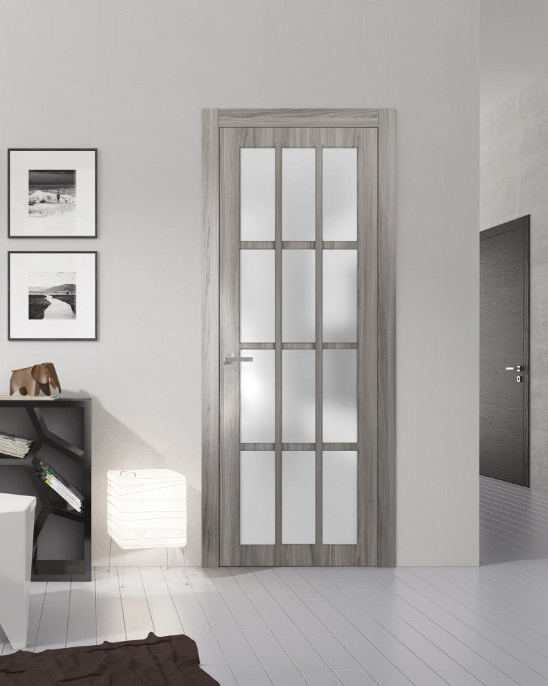 Solid French Door Frosted Glass 12 Lites | Felicia 3312 Ginger Ash -32" x 80"