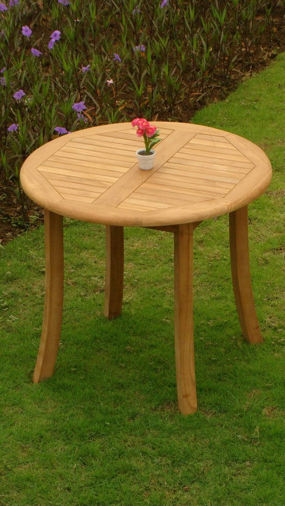 4-Piece Outdoor Teak Dining Set, 36" Round Table, 3 Lua Stacking Arm Chairs