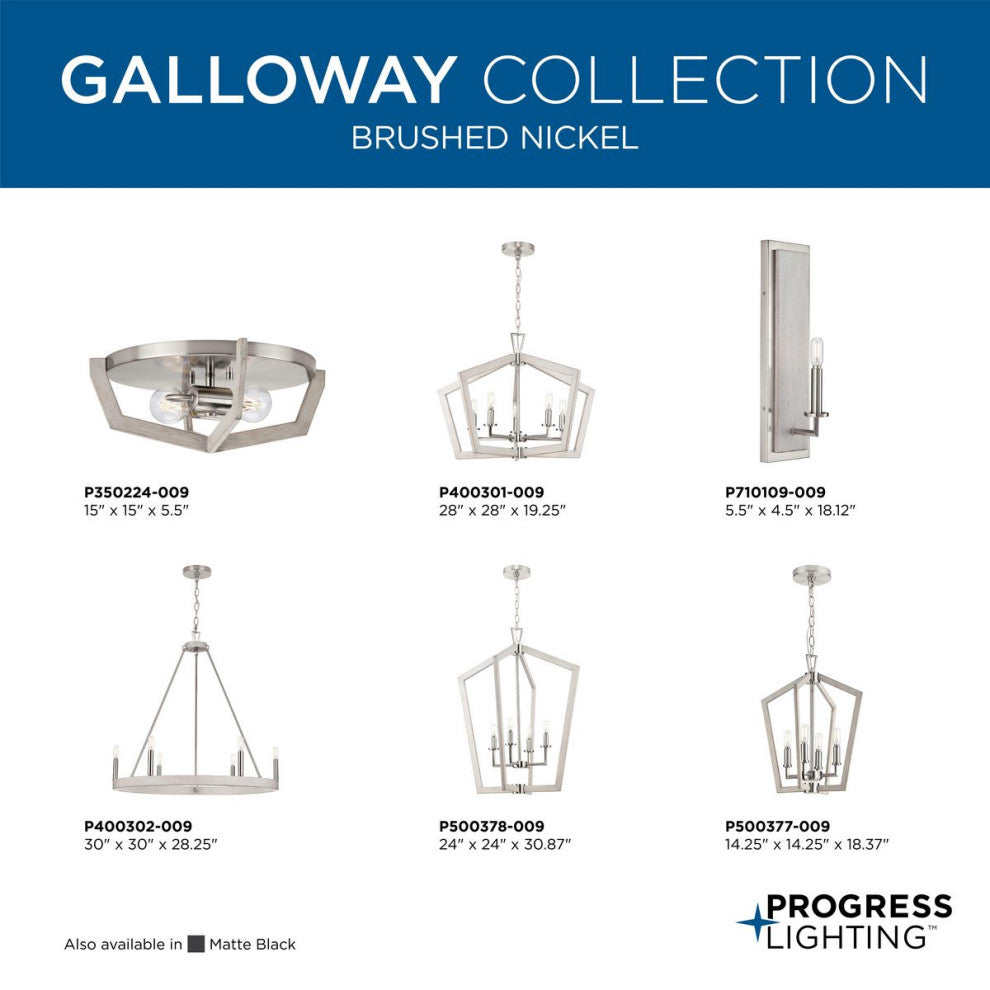 Galloway 2-Light 15" Brushed Nickel Flush Mount Light, Grey Washed Oak Accents
