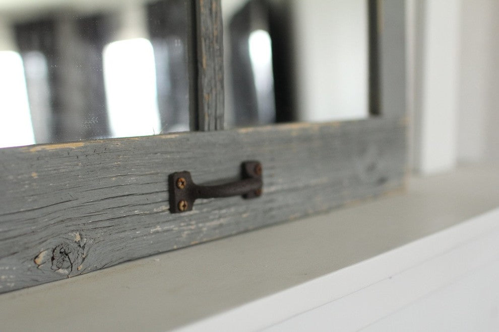 Farmhouse Mirror, 12-Window Panes, Gray