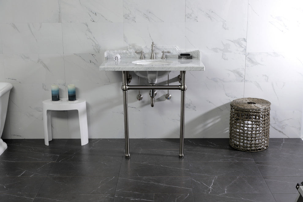 Kingston Brass LMS36MB8 36" Carrara Marble Console Sink, Legs