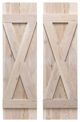 X Board and Batten Exterior Shutters Pair, Whitewash, 36"