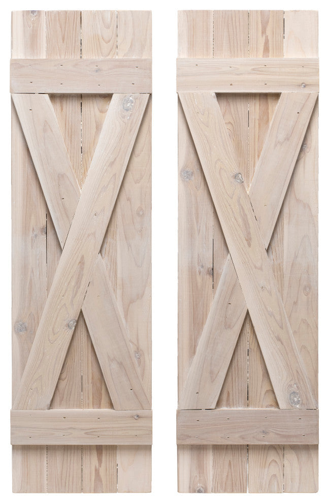 X Board and Batten Exterior Shutters Pair, Whitewash, 36"