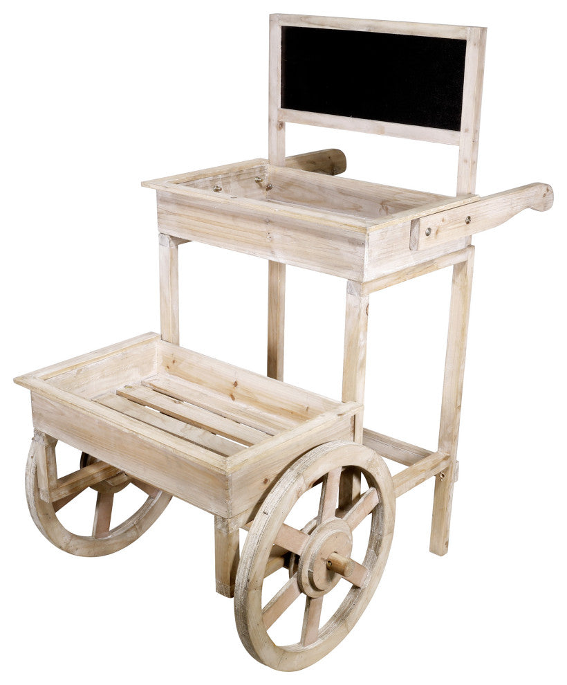 Alpine Wooden Cart Plant and Display Stand With Chalkboard, 34"Tall