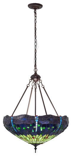 Meyda Lighting 232781 22" Wide Tiffany Hanginghead Dragonfly Inverted Pendant