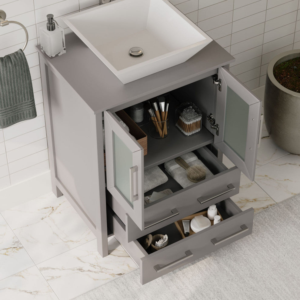 Sinclair 24" Single Bathroom Vanity with Engineered Marble Top with Mirror