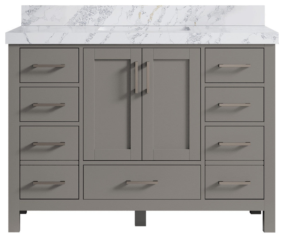 Malibu 48 Single Sink Bath Vanity in Elephant Skin Gray 2" Calacatta Poanazzo