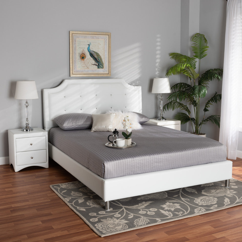 Carlotta Glam White Faux Leather Upholstered King Size 3-Piece Bedroom Set