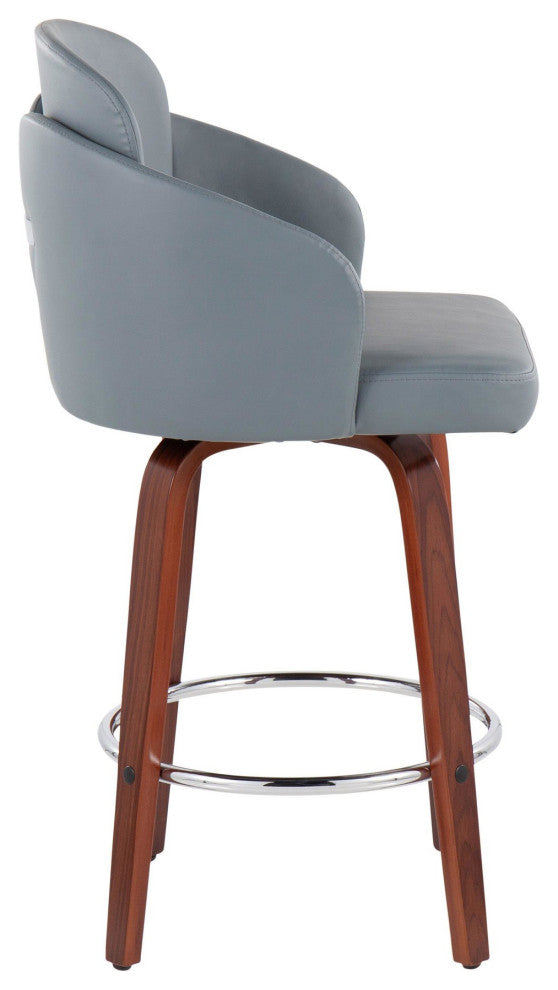 Dahlia Counter Stool, Set of 2, Walnut Wood/Gray PU/Chrome