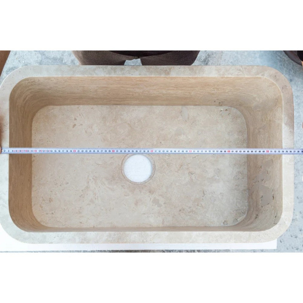 Troia Light Travertine Farmhouse Sink Honed and Filled (W)18" (L)30" (H)10"