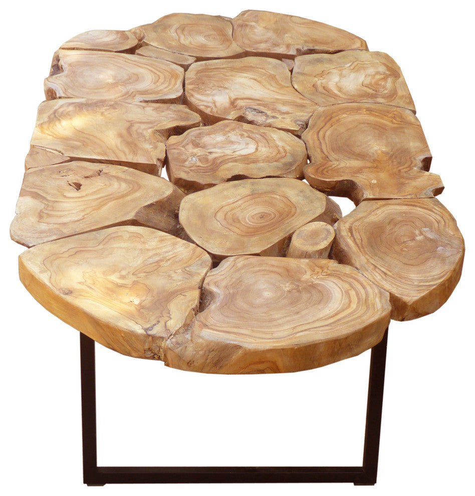 Rustic Recycled Teak Wood Ampyang Oval Coffee Table