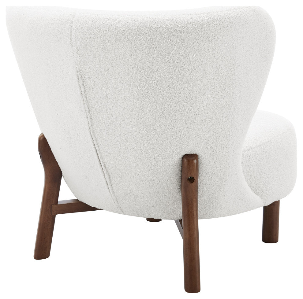 Beatrice Lounge Chair, White Fabric With Walnut Stained Wood Legs
