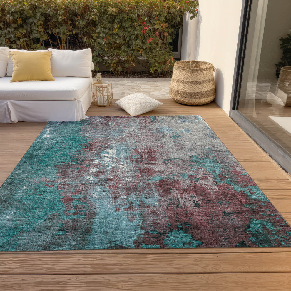 Machine Washable Indoor/Outdoor Chantille ACN1870 Teal 3' x 5' Rug