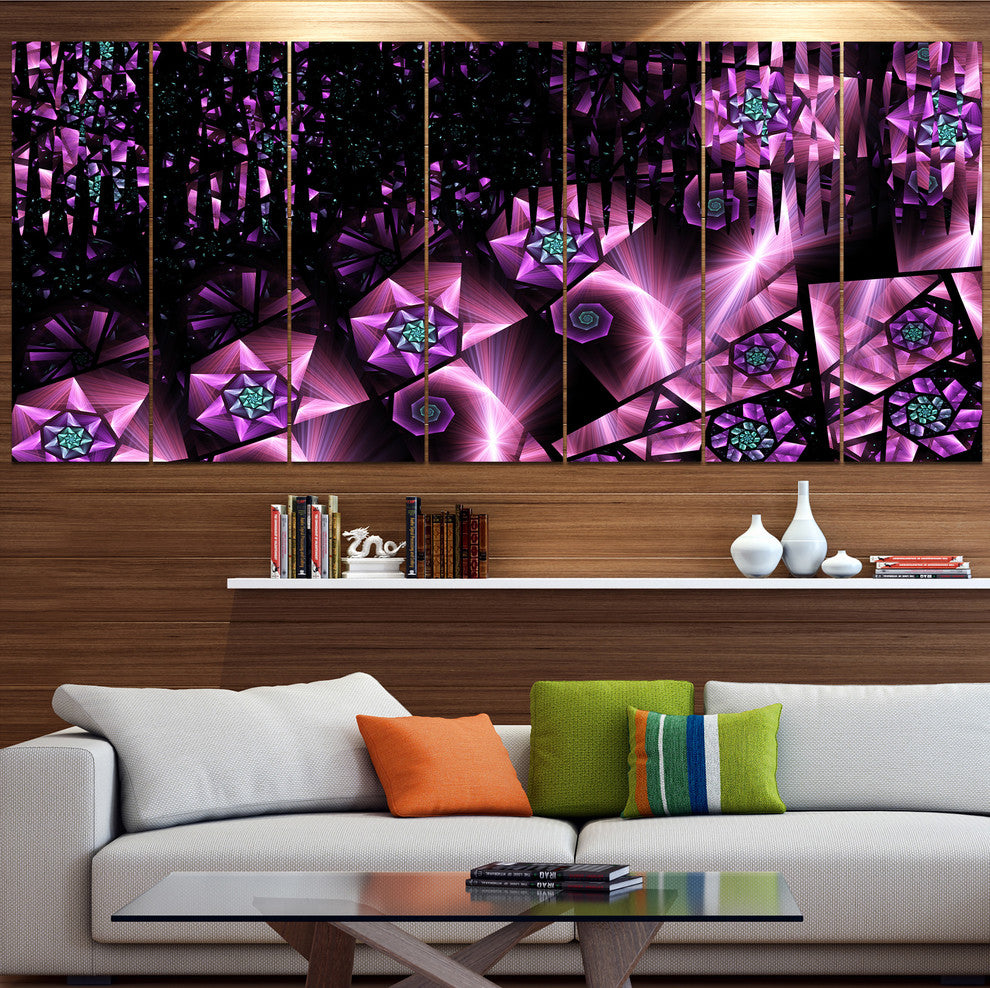 Purple Radiance of Starry Sky, Abstract Wall Art Canvas, 83"x32", 7 Panels