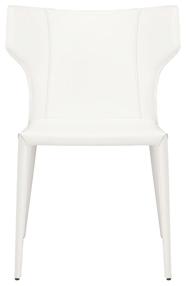 Wayne Dining Chair, Armless Side Chair, Leather Guest Chair, Leather, White