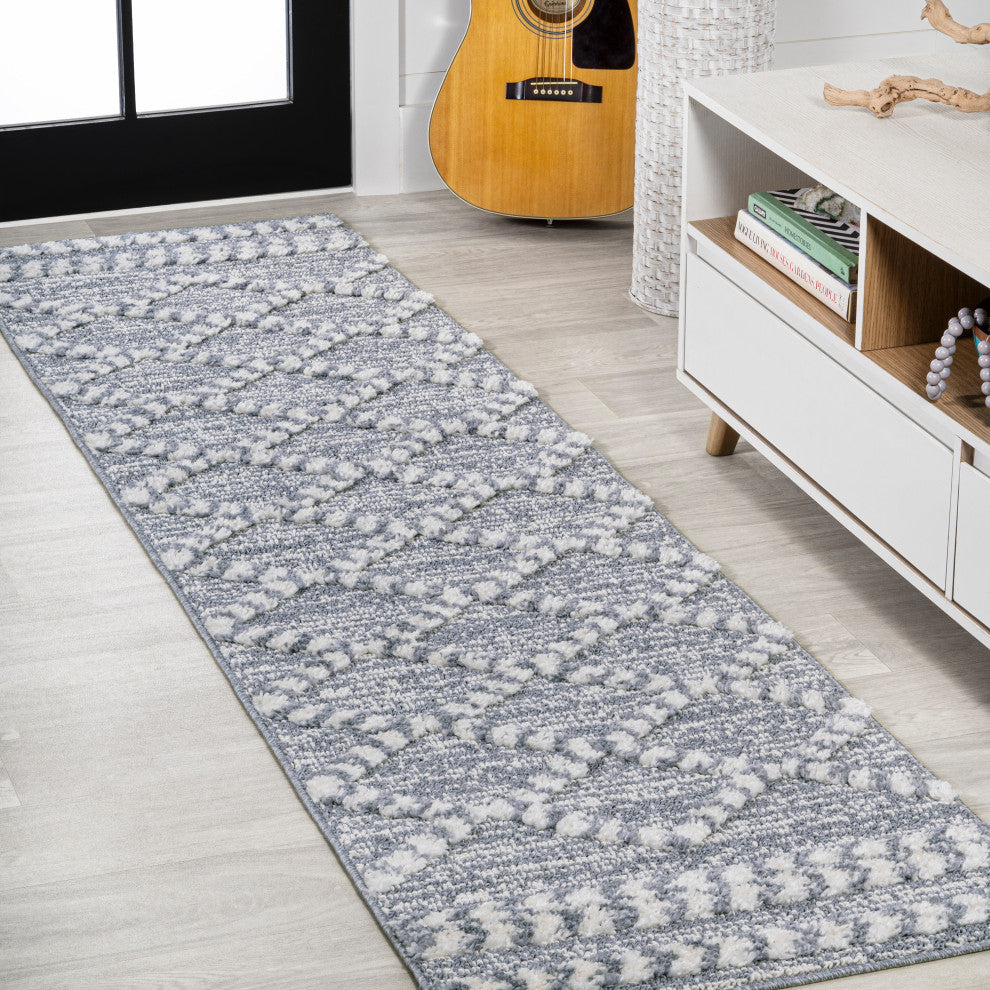 Sofie Moroccan Trellis High-Low Gray/Cream 2'x8' Runner Rug