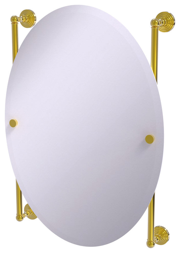 Waverly Place Oval Frameless Rail Mounted Mirror, Polished Brass