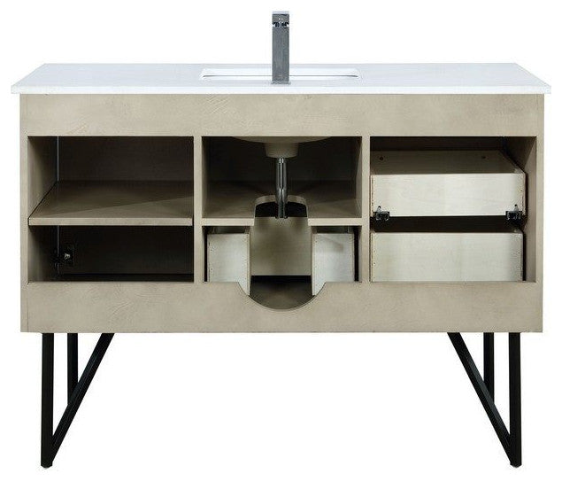 Lancy Modern Rustic Acacia 48" Square Sink Bathroom Vanity, Monte Chrome Faucet