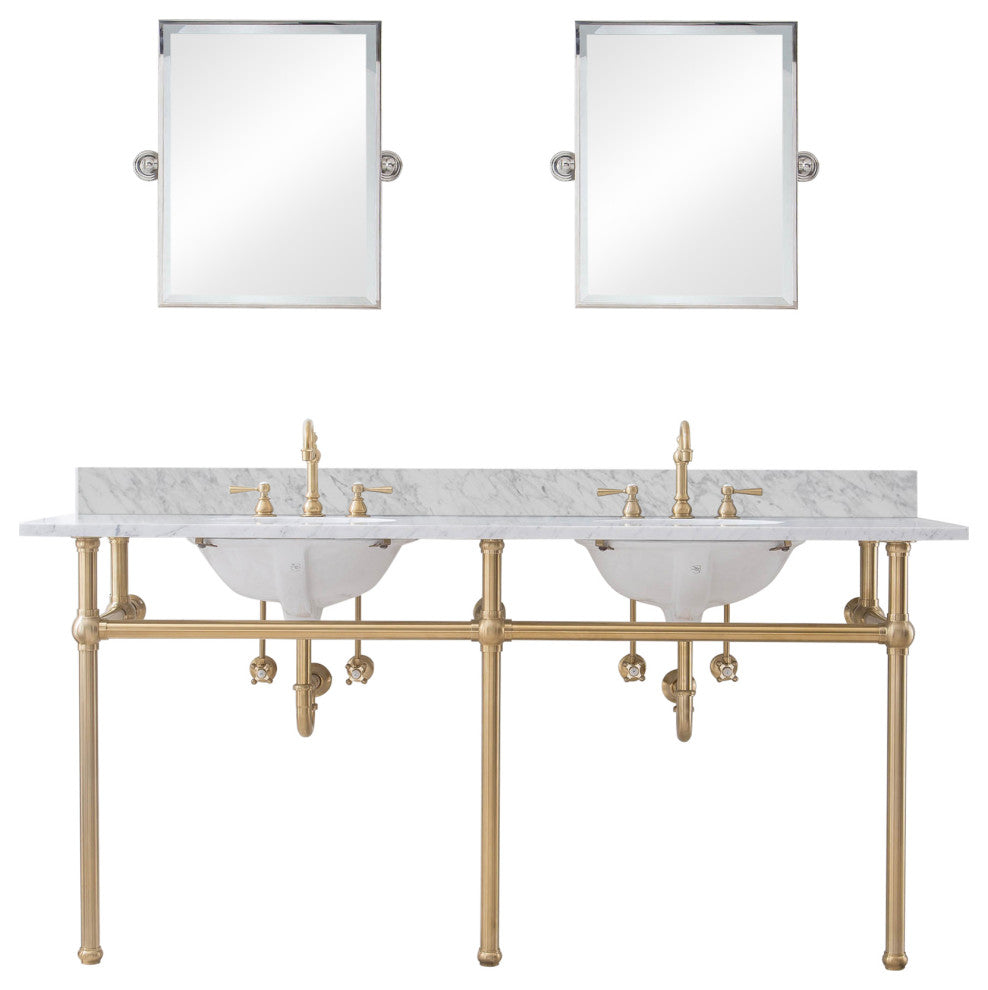 Embassy 72" Double Wash Stand, P-Trap, Countertop With Basin, Faucet, Mirror