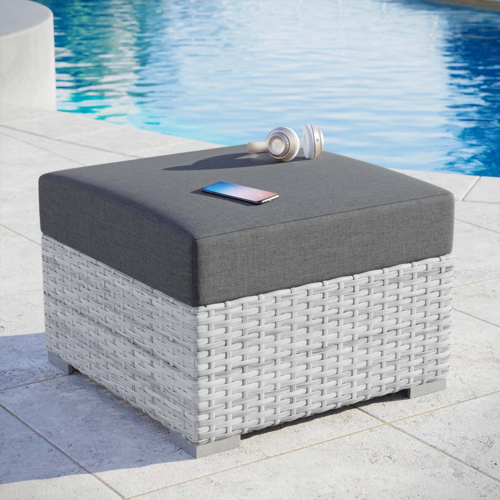 Lounge Chair Ottoman, Rattan, Wicker, Gray, Modern, Outdoor Patio Bistro
