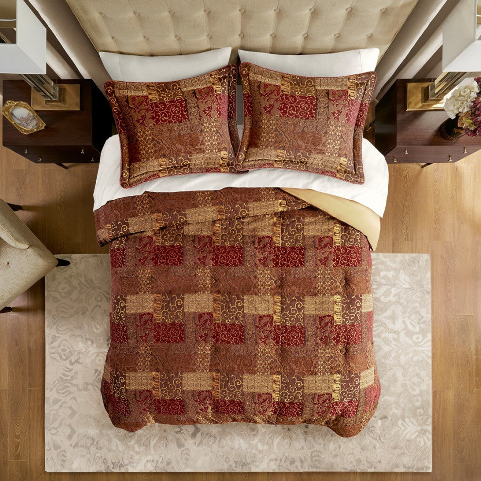 Croscill Galleria Traditional Patchwork 4-Piece Comforter Set, Red, King