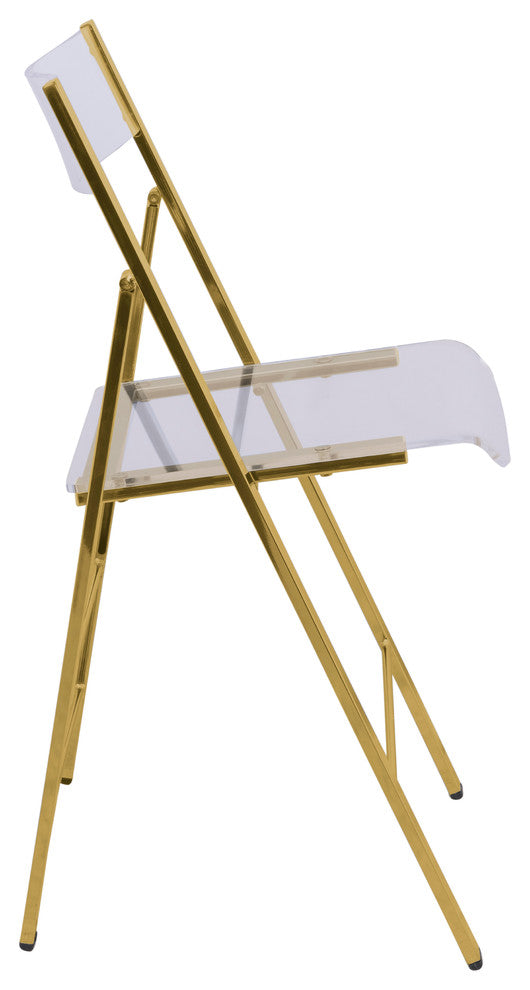 LeisureMod Menno Clear Acrylic Dining Folding Chair With Gold Base, Set of 2