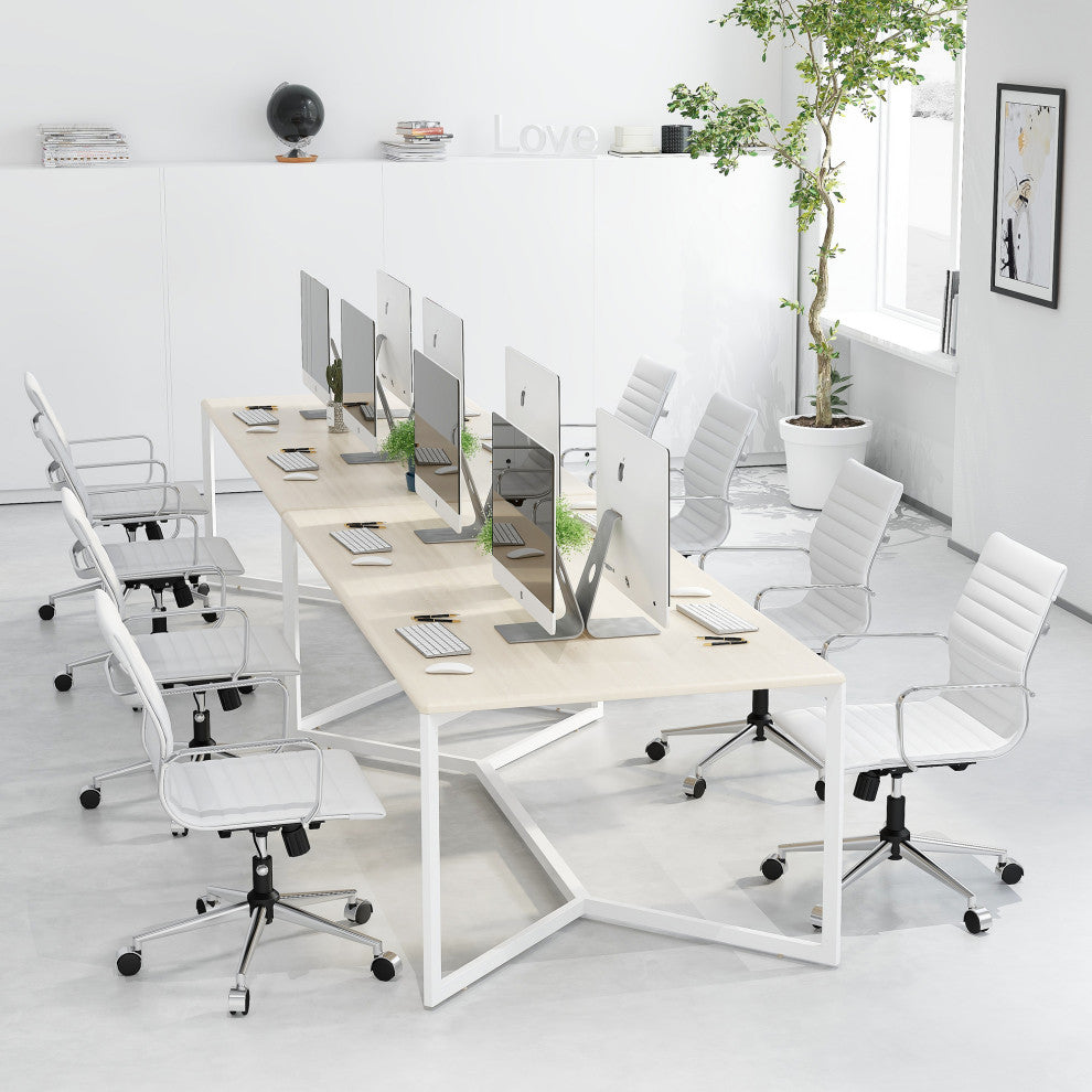 LUXMOD Mid Back PU Computer Office Desk Chair, White