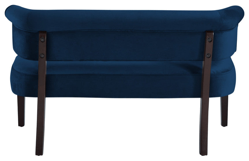 48" Navy Blue And Black Upholstered Velvet Bench