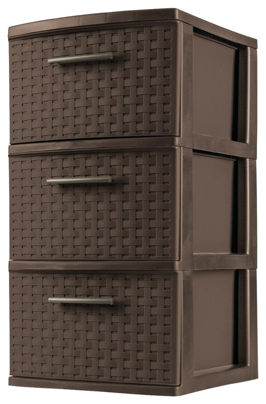 Sterilite 26306P02 Decorative 3-Drawer Storage Weave Tower, Espresso