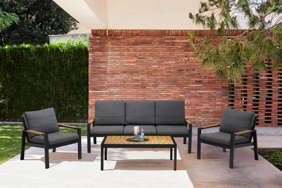 Panama Outdoor 4-Piece Black Aluminum Sofa Seating Set With Dark Gray Olefin