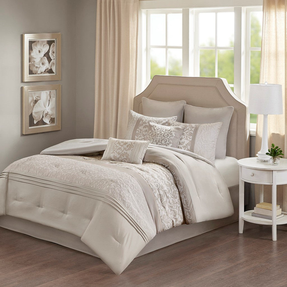 510 Design Ramsey Embroidered 8 Piece Comforter Set, Neutral, King