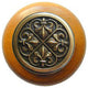 Fleur-de-Lis Wood Knob, Antique Brass, Maple Wood Finish, Antique Brass