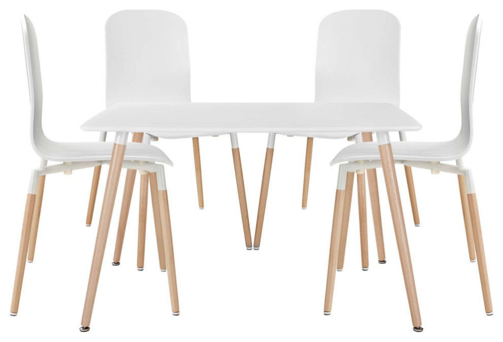 Modern White Stack Dining Chairs and Table Wood, 5-Piece Set