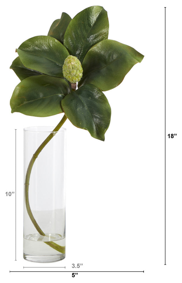 Nearly Natural 18ï¿½ Magnolia Artificial Plant in Glass Planter