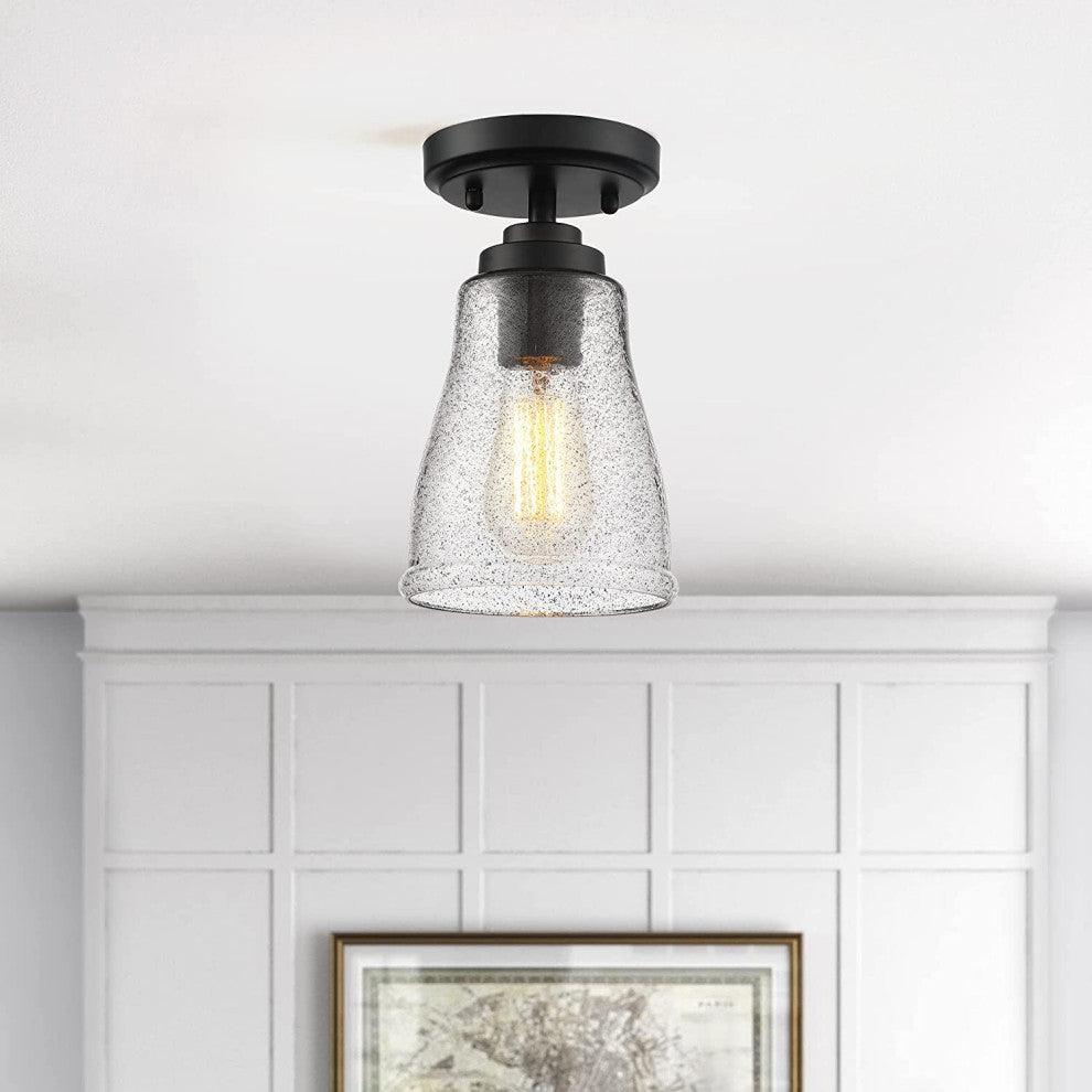 Mini Seeded Glass Ceiling Light, Black, Vintage