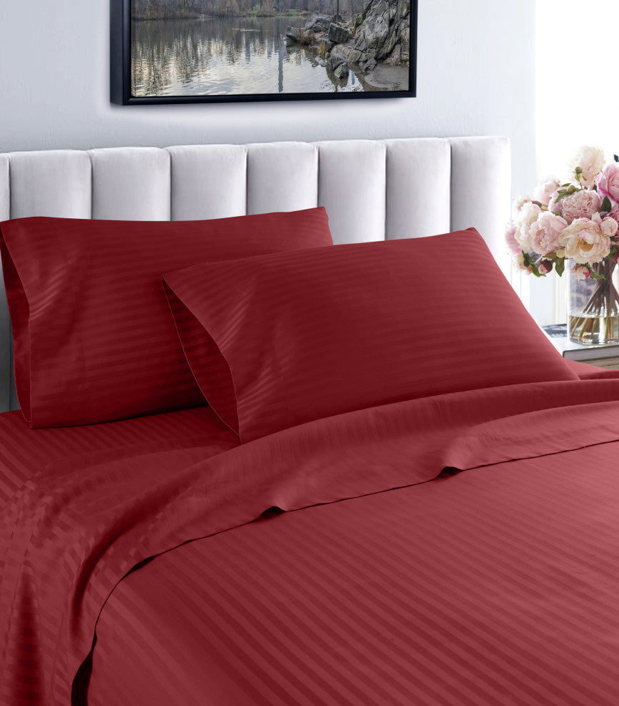 600 Thread Count 100% Cotton Stripe Sheet Set, Burgundy, California King