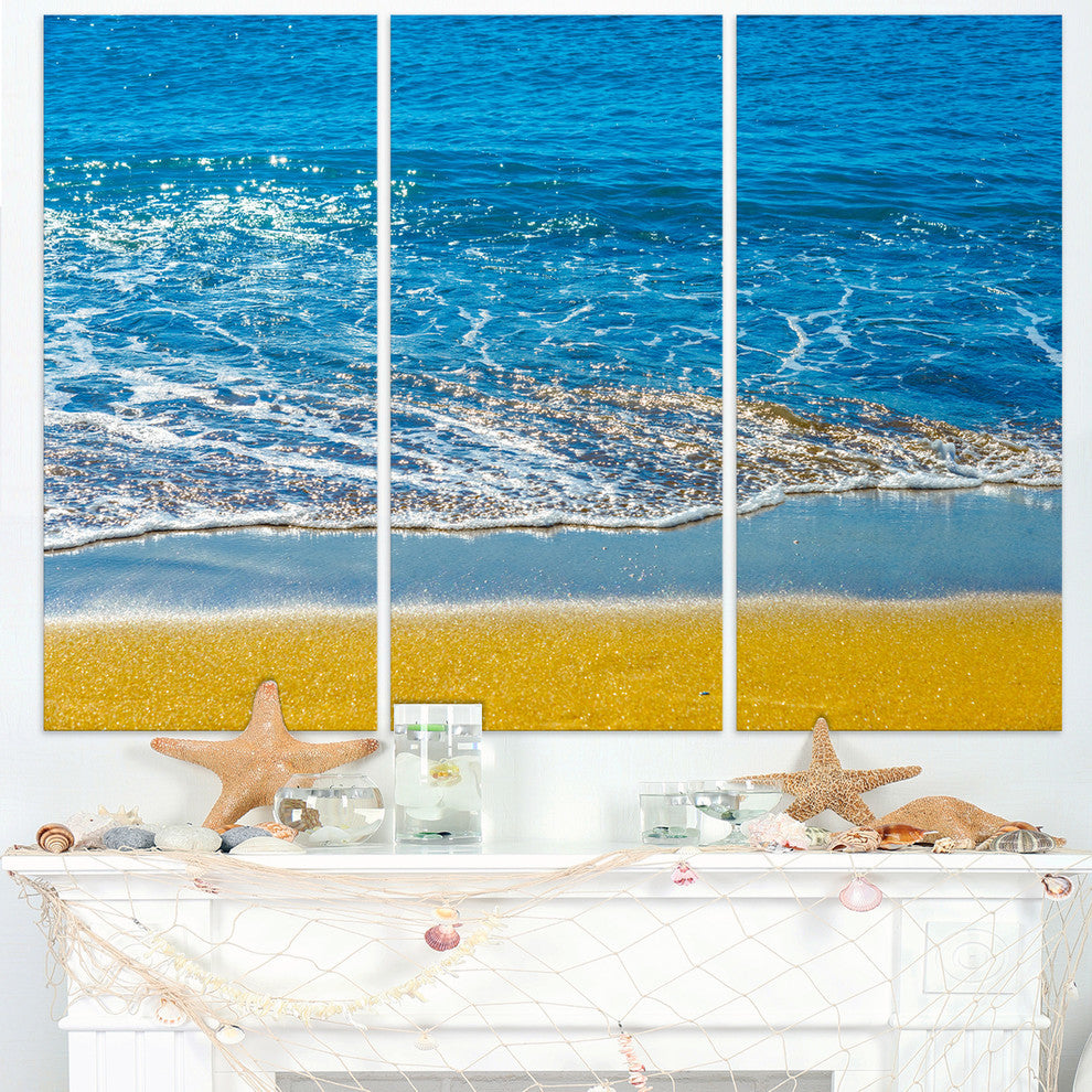 "Sandy Beach and Calm Blue Sea Surf" Metal Wall Art, 3 Panels, 36"x28"