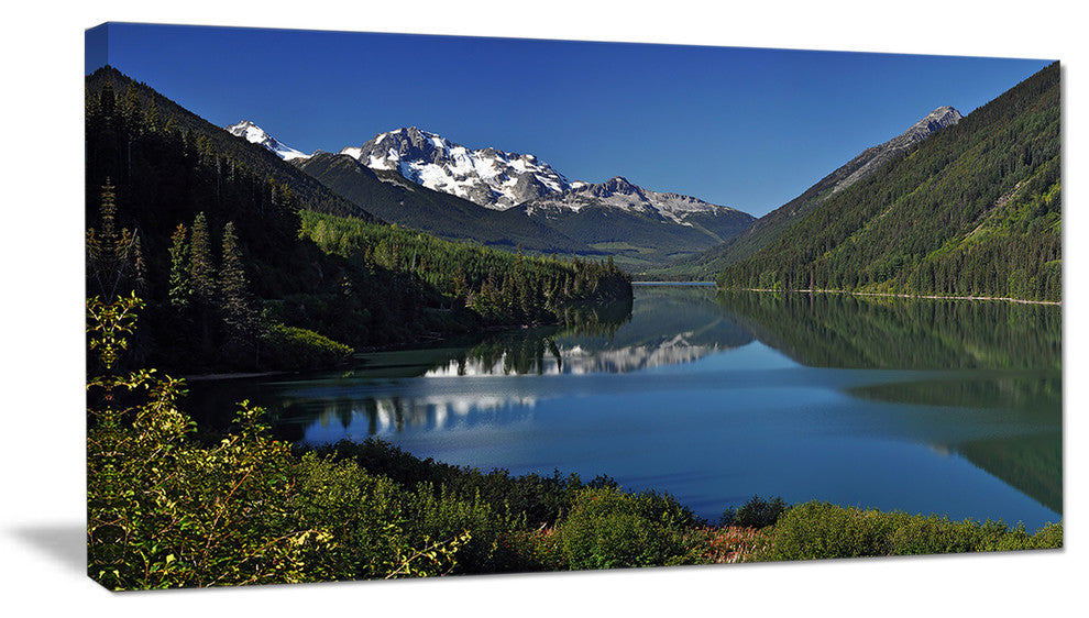 Calm Clear Lake with Mountains, Landscape Canvas Art Print, 32"x16"
