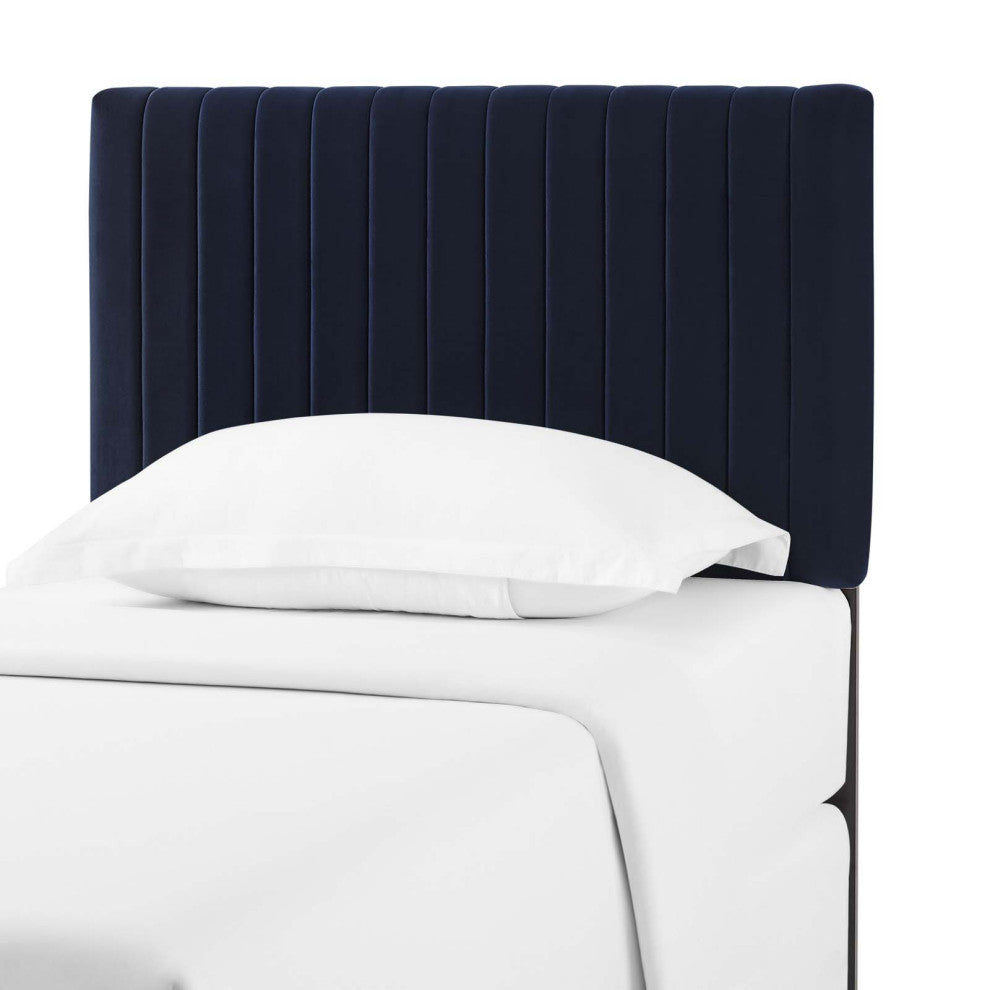Contemporary Modern Bedroom Twin Size Headbaord, Velvet Fabric, Navy Blue