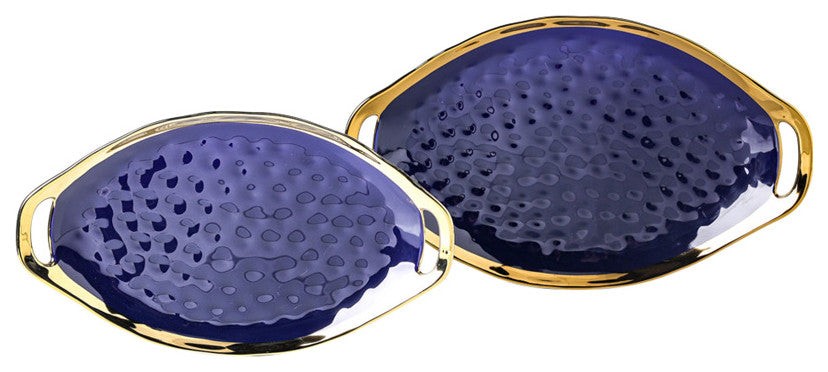 2-Piece Stone Lain Florian Porcelain Serving Plate Set, Blue
