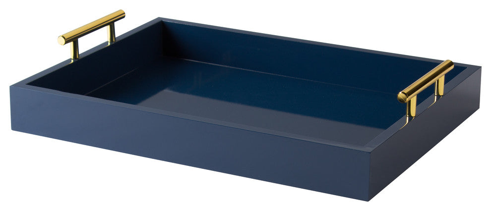 Lipton Decorative Wood Tray with Metal Handles, Blue/Gold