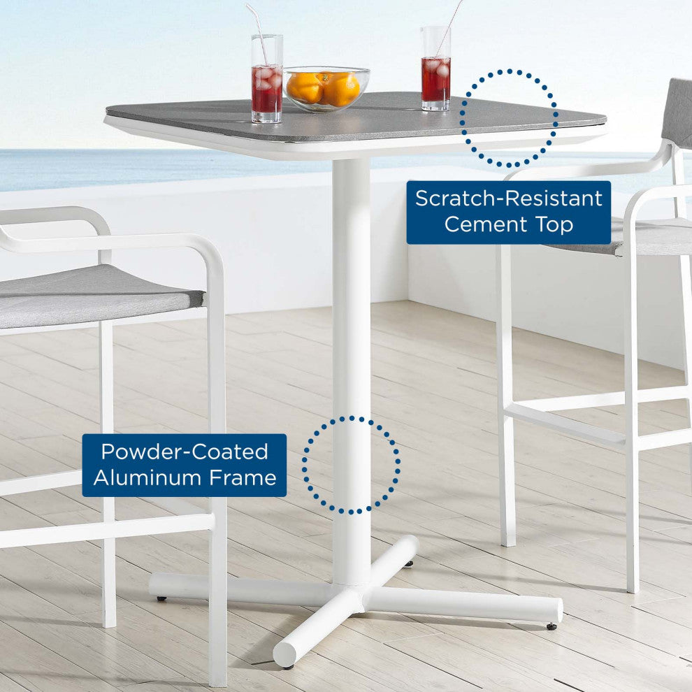 Bar Side Table, Square, Aluminum, Metal, White, Modern, Outdoor Patio Bistro