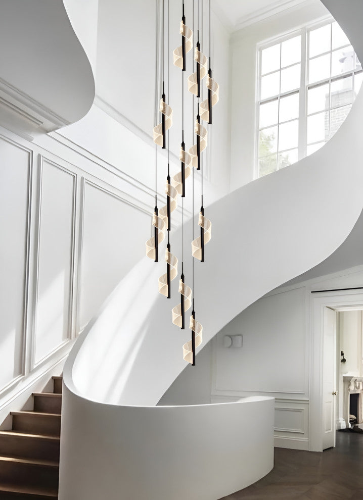 Bonassola | Exceptional Long Spiral LED Pendant Chandelier, Black, 6pcs