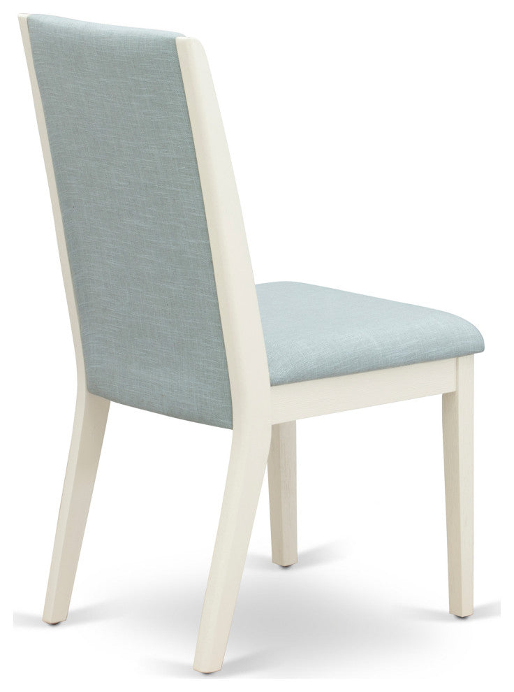 Parsons Dining Chairs, Baby Blue Seat, Linen White Rubber Wood Legs Set Of 2