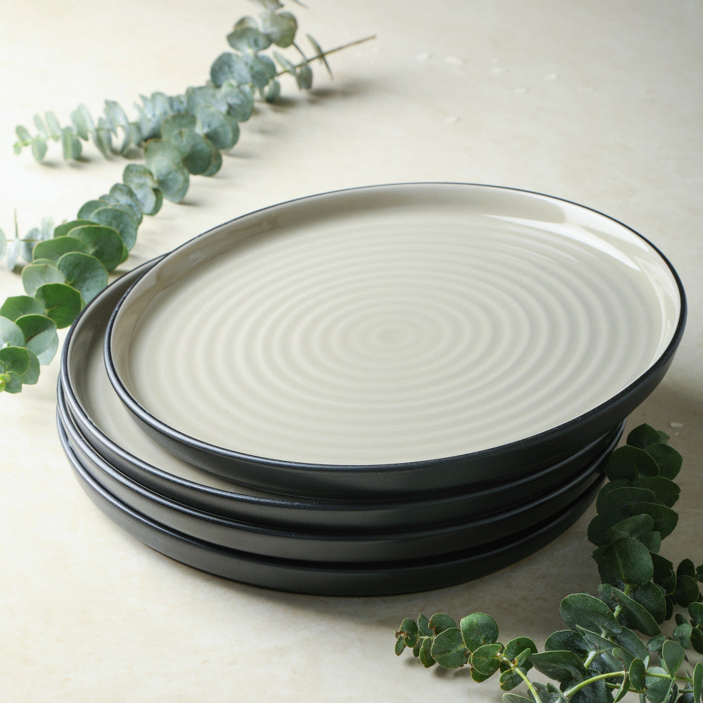 Stone Lain Elica Stoneware 24 Piece Dinnerware Set, Beige and Black
