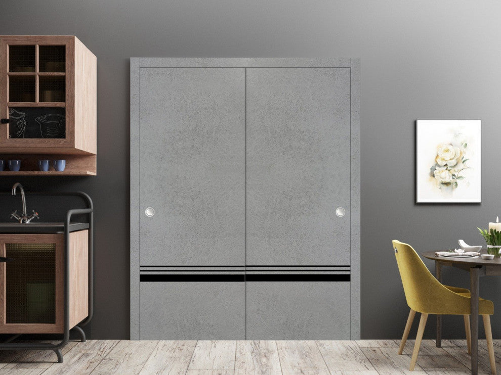 Bypass Doors 48 x 84 | Planum 0012 Concrete with  | Sturdy Rails