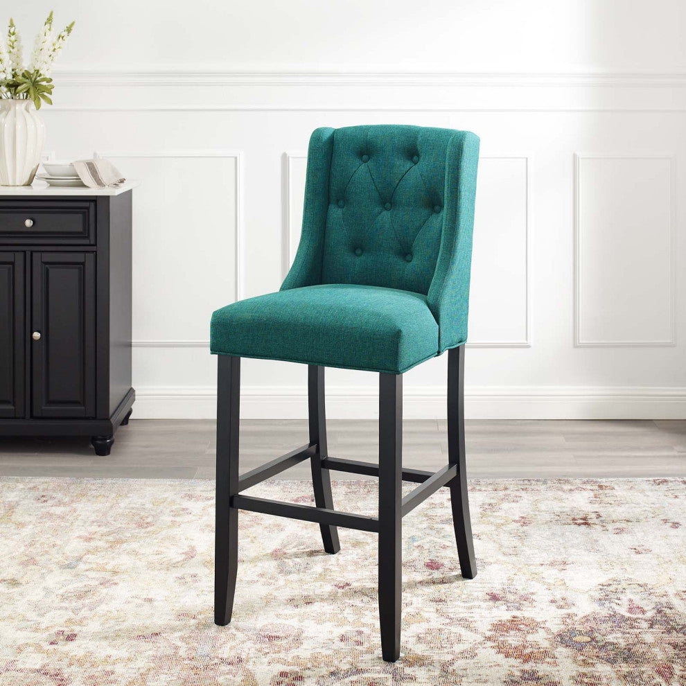 Tufted Bar Stool Chair Barstool, Fabric, Wood, Teal Blue, Modern, Bar Pub Bistro